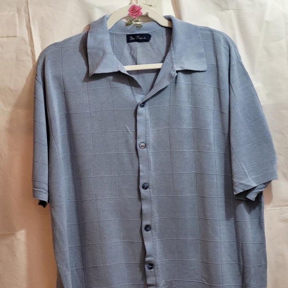 Paul Fredrick, Not Worn, 100% Blue Silk Men's Shirt, Size XL